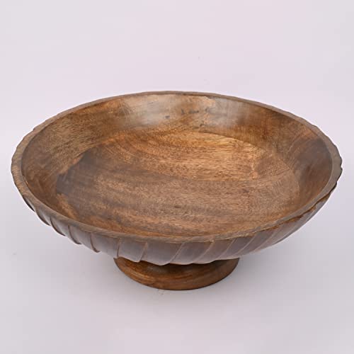 EDHAS Mango Wood Decorative Wooden Bowl Hand Carved Home Decor for Dining Table Center, Living Room, Kitchen Décor (12" x 12' x 4.75") - WoodArtSupply