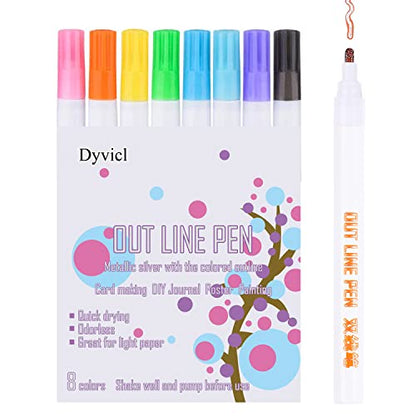 Dyvicl Shimmer Markers - Double Line Outline Markers - Self-Outline Metallic Markers - Double Line Pens for Art, Drawing, Writing, Christmas Greeting