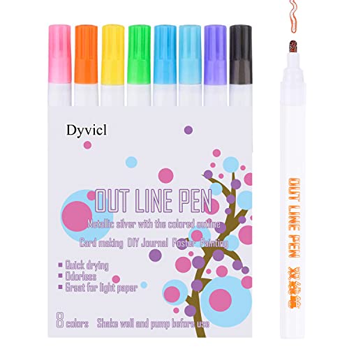 Dyvicl Shimmer Markers - Double Line Outline Markers - Self-Outline Metallic Markers - Double Line Pens for Art, Drawing, Writing, Christmas Greeting - WoodArtSupply