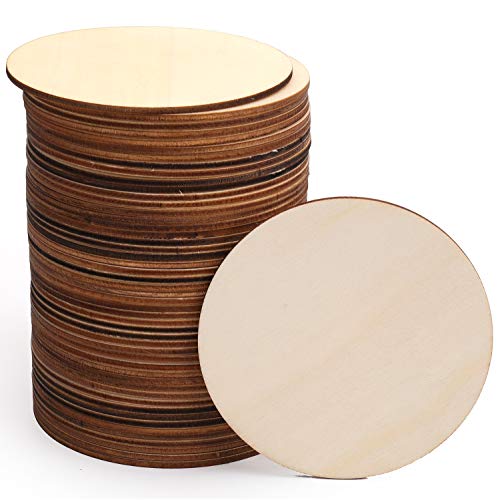 Foraineam 100 Pieces 4 Inch Unfinished Wood Circle Cutouts Round Natural Wooden Craft Circles Slices for Wooden Coasters, DIY Crafts, Painting, - WoodArtSupply