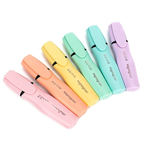 ZEYAR Aesthetic Highlighter Pen, Chisel Tip Marker Pen, AP Certified， Assorted Colors, Water Based, Quick Dry, Cute Highlighters, Patented Product (6 - WoodArtSupply