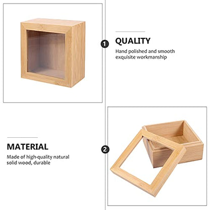 Alipis Wooden Box Wood Glass Storage Box Square Jewelry Display Case Unfinished Wood Box with Clear Window, Desktop Storage Box with Lid Stash Box