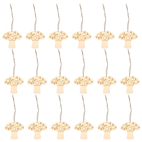 FOMIYES Crafts 50 Sets of Wooden Mushroom Cutouts Unfinished Wood Shapes Slices Blank Wood Embellishments with Rope for DIY Projects Home Decor FOMIYES