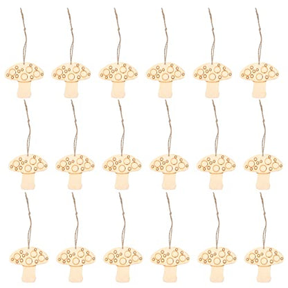 FOMIYES Crafts 50 Sets of Wooden Mushroom Cutouts Unfinished Wood Shapes Slices Blank Wood Embellishments with Rope for DIY Projects Home Decor