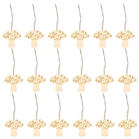 FOMIYES Crafts 50 Sets of Wooden Mushroom Cutouts Unfinished Wood Shapes Slices Blank Wood Embellishments with Rope for DIY Projects Home Decor FOMIYES