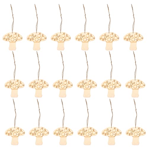 FOMIYES Crafts 50 Sets of Wooden Mushroom Cutouts Unfinished Wood Shapes Slices Blank Wood Embellishments with Rope for DIY Projects Home Decor - WoodArtSupply