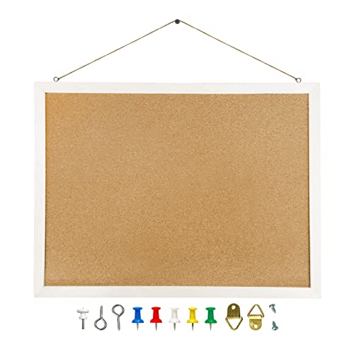 Cork Board Bulletin Board, 15.7"X 12" Cork Board, Rectangle White Oak Wood Finish Frame, Wall Mounted Cork Board for Office Home and School(Pins, Eye BGJRBY