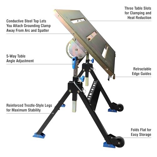 Olympia Tools Adjustable Welding Table with Wheels Portable Steel Stand Workbench 30 in. x 20 in. Olympia Tools