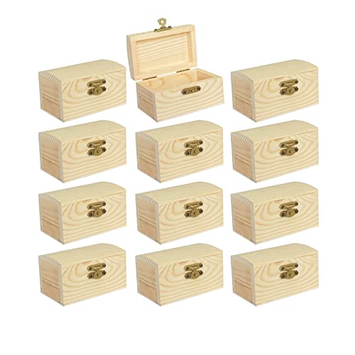 12 Pieces Small Wooden box Unfinished Wood Treasure Boxes with Lid for DIY Crafts (3.5 x 2.1 x 1.9 In)
