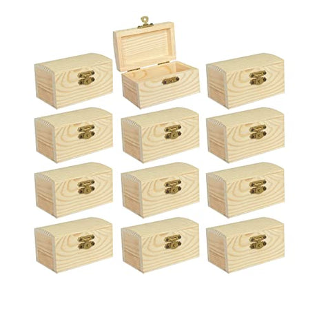 12 Pieces Small Wooden box Unfinished Wood Treasure Boxes with Lid for DIY Crafts (3.5 x 2.1 x 1.9 In) Cregugua