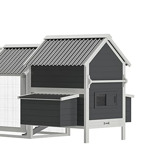 PawHut 162" Large Chicken Coop Wooden for 6-8 Chickens with Handles, Outdoor Chicken Cage Hen House with 2 Nesting Boxes, Water-Resistant Roof,