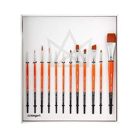 KINGART 1080B Premium Radiant Series Golden Synthetic Brushes, Set of 12, Acrylic, Oil and Watercolor, Gift Box KINGART