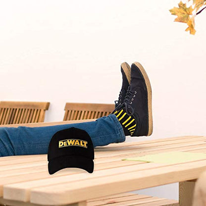 DEWALT Mens Crew Socks | Black Cotton Boot Socks for Men + Men’s Ball Cap Set - WoodArtSupply