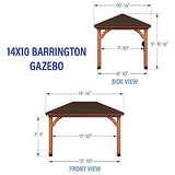 Backyard Discovery Barrington 14 ft. x 10 ft. Hip Roof Cedar Wooden Gazebo Pavilion, Shade, Rain, Hard Top Steel Metal Roof, All Weather Protected, Backyard Discovery