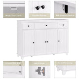 HIFIT Buffet Cabinet White Sideboard Storage Cabinet with 3 Drawers & 4 Doors Adjustable Shelves, 47” Modern Coffee Bar Cabinet, Wood Accent Cabinet HIFIT