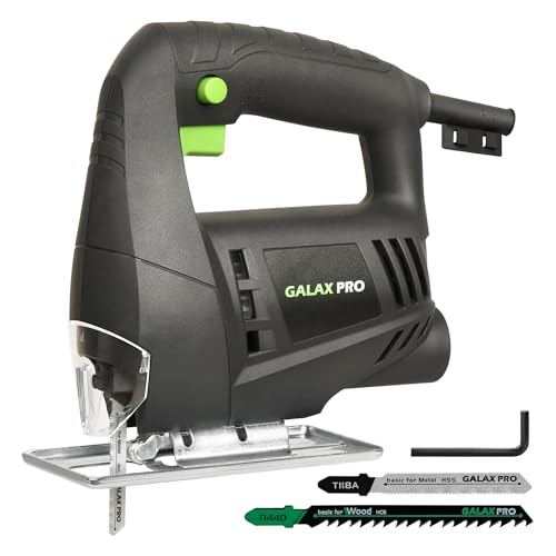 GALAX PRO 3.3Amp Jig Saw, 3000 RPM No Load Speed Jigsaw with Lock-on Button, Cutting Angle 45 Degree, 1pcs Wood Cutting Blades and 2pcs Metal Cutting - WoodArtSupply