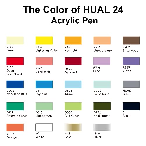 HUAL 24 Colors Acrylic Paint Pens for Rock Painting, Stone, Ceramics, Glass, Wood, Canvas, Fabric, Metal, Scrapbook Supplies, Christmas's Gift DIY,