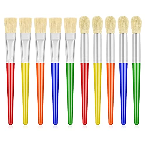 10Pcs Paint Brushes for Kids, Anezus Kids Paint Brushes Toddler Large Chubby Paint Brushes Round and Flat Preschool Paint Brushes for Washable Paint