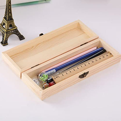 Zerodeko Jewelry Gift Boxes 2 Pcs Unfinished Wood Box with Clasp Wood Pencil Box Unpainted Artist Tool and Brush Storage Box Jewelry Trinket Box for