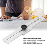 Hole Scribing Ruler, Stainless Steel T Type Hole Ruler, Scribing Gauge Marking Measuring Tool, Suitable for Woodworking Tenon Positioning and Marhynchus