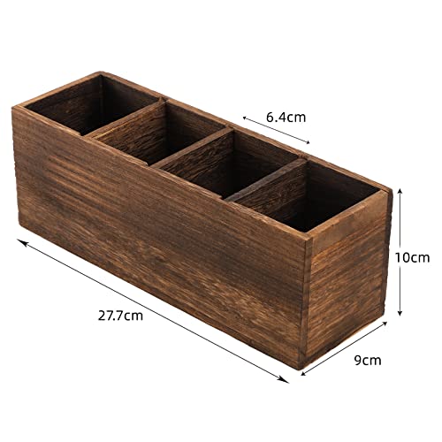 Dicunoy 2 Pack Wooden Pencil Holder for Desk, Rustic Wood Remote Control Holder Caddy, Retro Table Organizer with 4 Compartments for Art Supplies, Dicunoy