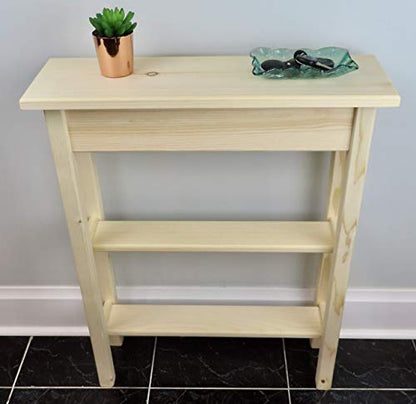 24" Narrow Console Sofa Table - Unfinished Foyer Pine Table With 2 Bottom Storage Shelf - WoodArtSupply