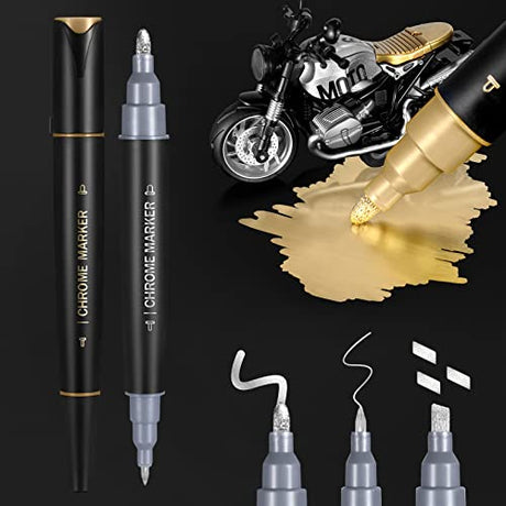 Metallic Markers Gold Pen Silver Marker, Mirror Chrome Paint Marker for Art, Dual Tips, Permanent Metallic Pens for Halloween Pumpkins, Ceramic, Artcroof