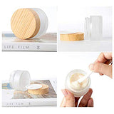 ConStore 8pcs Frosted Glass Cream Jar Bottle with Wood Grain Lid Refillable Mini Lotion Jars Empty Cosmetic Containers for Makeup Lip Balms Eyeshadow ConStore