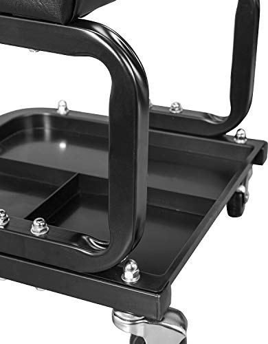 Torin ATR6300B Rolling Creeper Garage/Shop Seat: Padded Mechanic Stool with Tool Tray Storage, Black Large Torin