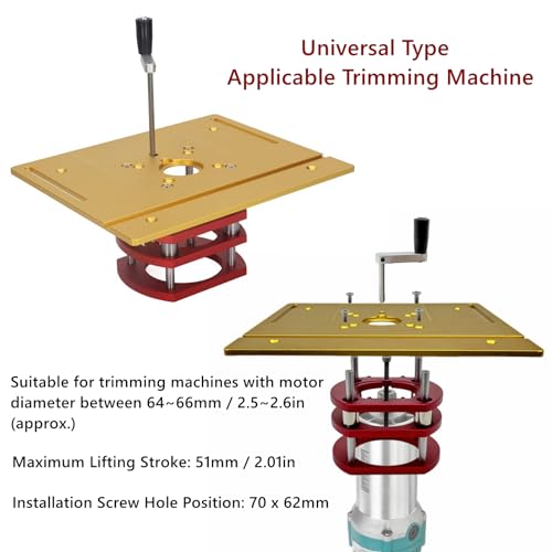 Jiawu Router Lift with Top Plate, Manual Router Lift Systems for 2-1/2" Diameter Motors, 7-7/8" x 9-7/16" Router Plate, Woodworking Router Table - WoodArtSupply