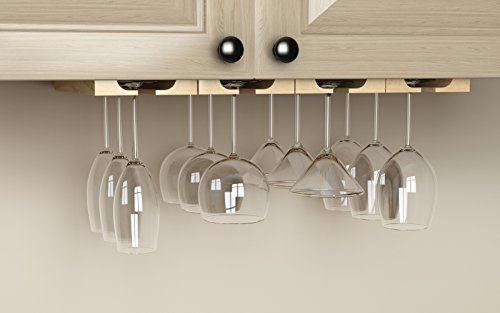 Rustic State Vigo 4 Sectional Adjustable Under Cabinet Mount Wood Stemware Rack Hanging Shelf Glassware Holder Bar Organizer with up to 12 Wine Glass Rustic State