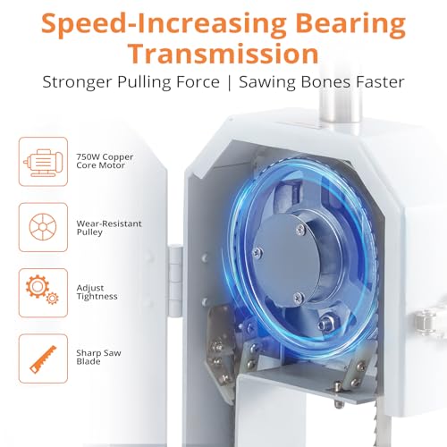 GARVEE Meat Saw for Butchering, 550W Bone Saw Machine, 0.39～5.7 Inches Cutting Thickness with 6 Saw Blades, Meat Bandsaw Butchering with Workbench GARVEE