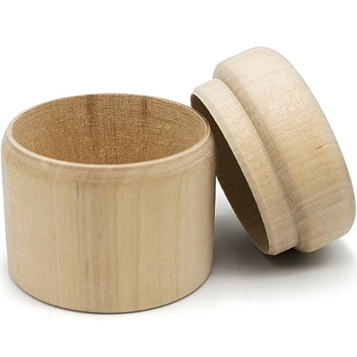 Unpainted Wooden Round Boxes with Lids - Set of 10 Mini Wood Craft Boxes - DIY Storage Containers for Crafts - Unfinished Blank Trinket Wood Boxes,