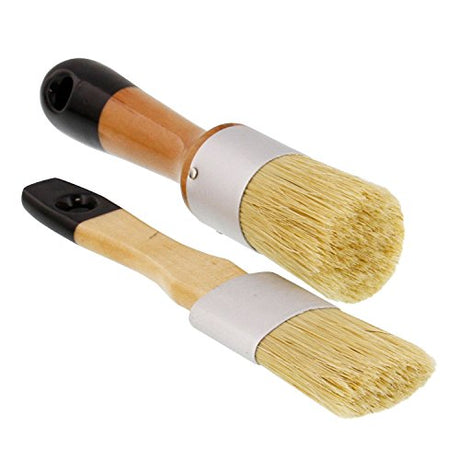 U.S. Art Supply 2-Piece Multi Use Oval and Round Chalk, Wax and Stencil Brushes for Chairs, Dressers, Cabinets and Other Wood Furniture - 100% U.S. Art Supply