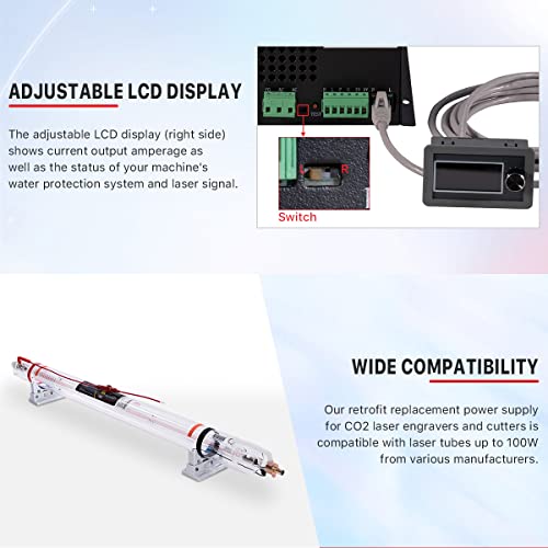 Cloudray 100 Watt Laser Power Supply 110V for 80-100W Laser Tube Laser Engraver Cutter M100(MYJG100 Upgrade) - WoodArtSupply