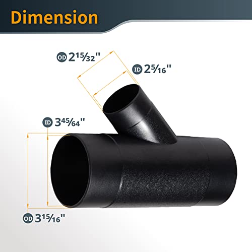POWERTEC 70190V 4-Inch by 2-1/2-Inch Y-Fitting Dust Collection Hose Connector, 1 PK POWERTEC