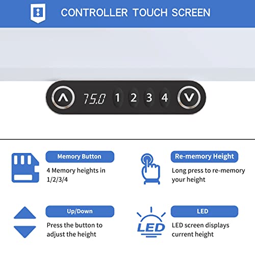 BUNOEM Height Adjustable Electric Standing Desk, 63x30 Height Stand Up Computer Desk,Sit and Stand Home Office Desk with Splice Board (White+Oak Top, BUNOEM