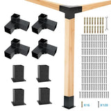 Aikosin Gazebo Brackets Kit,Pergola Brackets Kit 4x4(Actual: 3.5x3.5'') 3-Way Right Angle Corner Bracket with Pergola Post Base,Patio Pergolas, Log Aikosin
