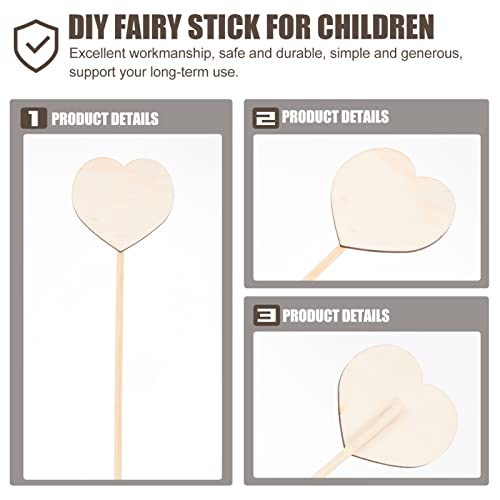 STOBOK Princess Fairy Wand Stick: 8PCS Unfinished Wooden DIY Crafts Heart Shaped Magical Wand for Girls Art Show Cosplay Costume Party - WoodArtSupply