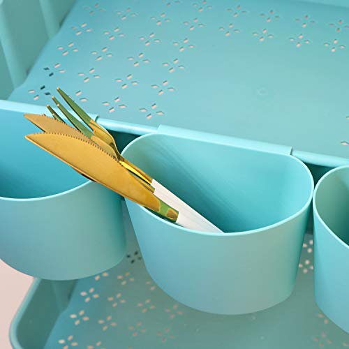 Asunflower 3 Tier Rolling Cart with Table Top, Utility Cart with Wheels, Multi-functional Storage Cart for Teal asunflower