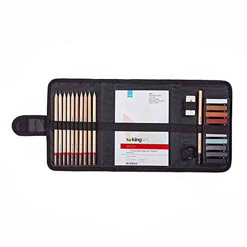 KINGART Drawing Set, Sketch Travel Case Kit, Sketching Supplies, Graphite, and Charcoal Pencils, Pro Art Drawing Kit for Artists Adults, Teens, KINGART