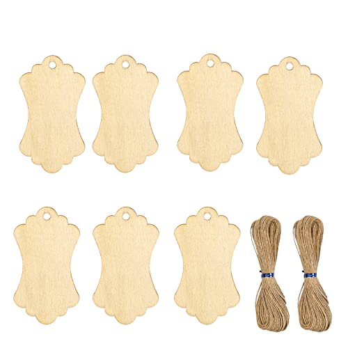 Joyavo 60Pcs Wood Tag, Unfinished Hanging Wooden Tag with Holes and Twine for Crafts, Hanging Decorations, Paintings (11/5 x 6/5 in)