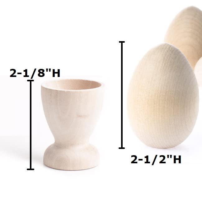 Set of 5 Unfinished Wood Egg Cup Holders and 5 Wooden Eggs by Factory Direct Craft - Natural Wood Egg Stands and Eggs for DIY Easter Decorations - WoodArtSupply