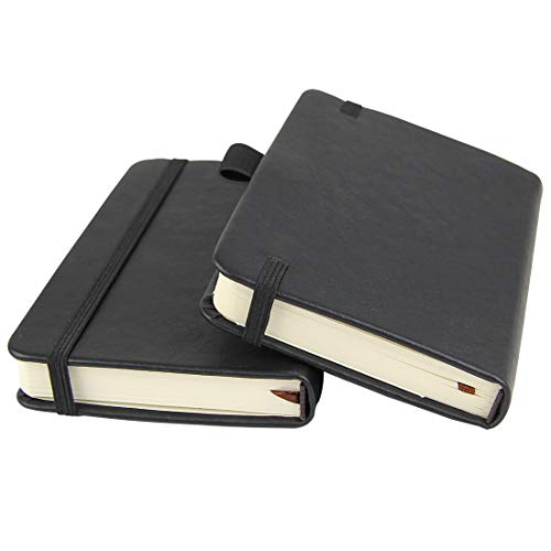 newestor (2-Pack Pocket Notebook 3.5" x 5.5", Small Hardcover Journal with Pen Holder, Inner Pockets, 100gsm Thick Ruled/Lined Paper, Black - WoodArtSupply