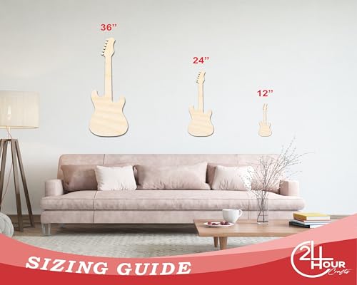 Unfinished Wood Electric Guitar Shape - Craft - up to 36" 8" / 1/4" 24 Hour Crafts