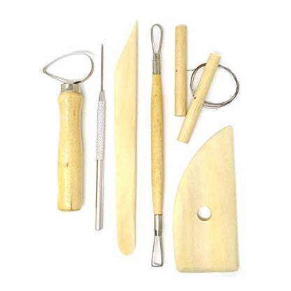 Honbay 8-Piece Wooden Pottery Clay Wax Tool Kit Carving Sculpting Modeling Tool Set