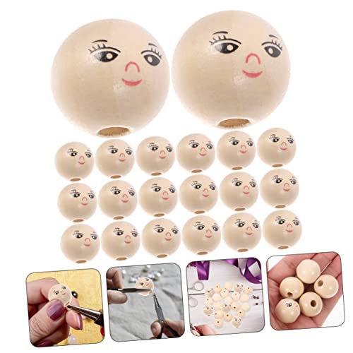 VILLCASE 50pcs Doll Wooden Beads Round Smile Beads Funny Wood Beads Jewelry Beads Circle Beads Decked Accessories Beads for Unfinished Wood Beads
