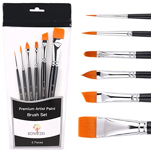 Bowitzki Face Paint Brush Set, 6pcs Artist Brushes for Body Face Painting,Acrylic Painting Watercolor Oil Gouache
