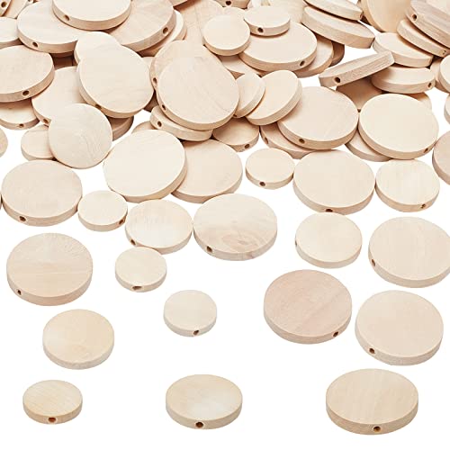PH PandaHall 120pcs Flat Round Wood Beads 3 Sizes Wood Coin Beads Antique White Wood Spacer Beads Unfinished Wood Disc for Jewelry Necklace Bracelet