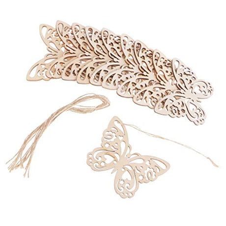 20pcs Country Style Butterfly Shape Wooden Gift Tags Hanging Embellishments Ornaments DIY Craft Favor Labels KODORIA